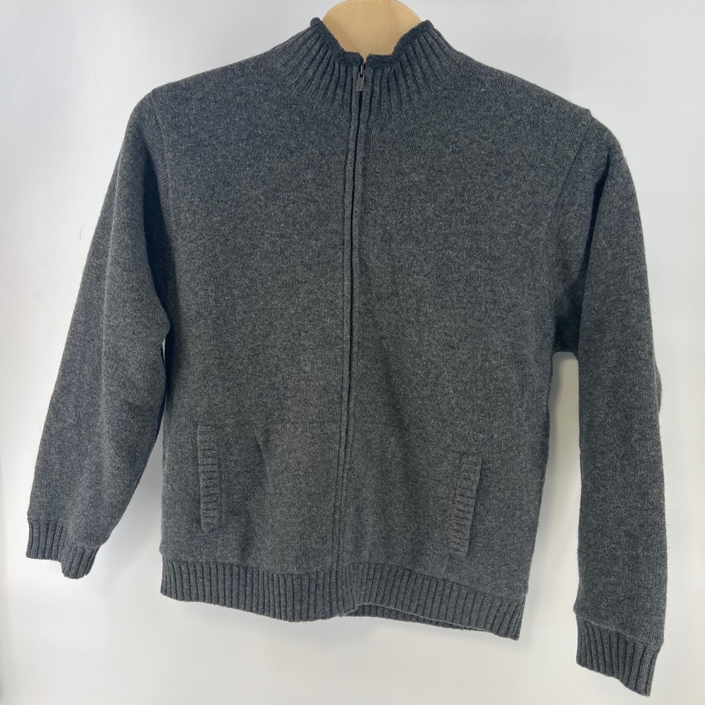 LL Bean Mens XL Lambswool Full Zip Sherpa Lined Sweater Jacket Gray Mock Neck - Picture 2 of 8